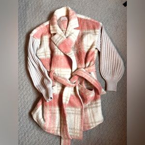 Cinq a Sept Sweater Jacket Pink and Cream - Size Small
